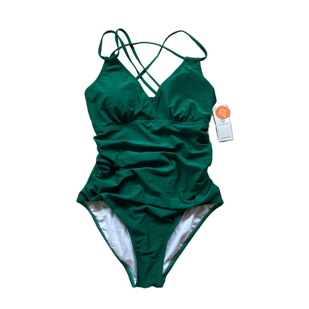 Women's Charmo V Neck Tummy Control Criss Cross One-Piece Swimsuit - NWT